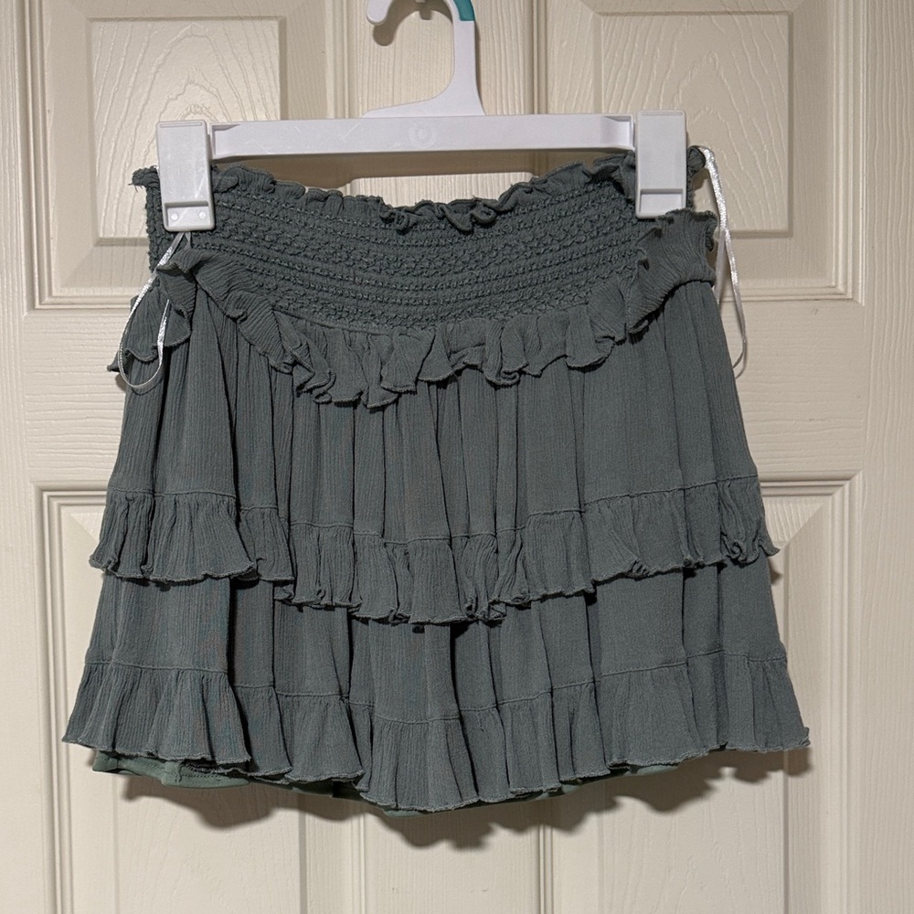 Altar'd State Tiered Ruffle Skirt in Olive